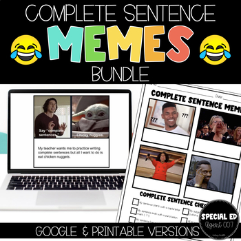 Preview of Complete Sentence Memes -Fun Writing Activity -BUNDLE