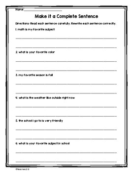 Complete Sentence Practice Worksheets by TeacherLCG | TpT