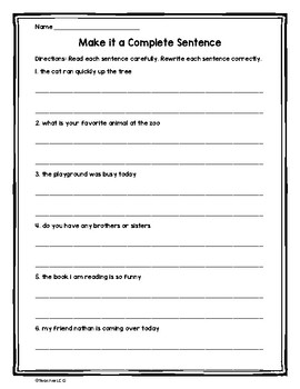 Complete Sentence Practice Worksheets by TeacherLCG | TpT