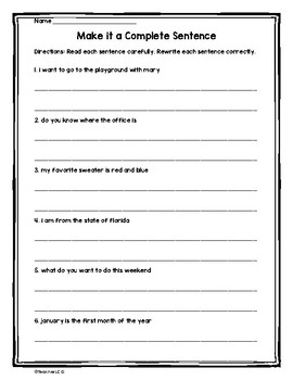 complete sentence practice worksheets by teacherlcg tpt