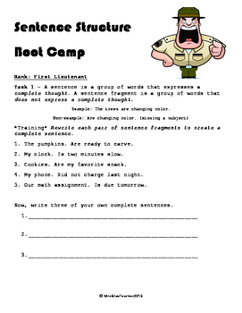 Preview of Complete Sentence Structure Boot Camp