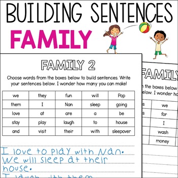 Preview of Sentence Construction about Families, Sentence Writing Practice with Word Banks