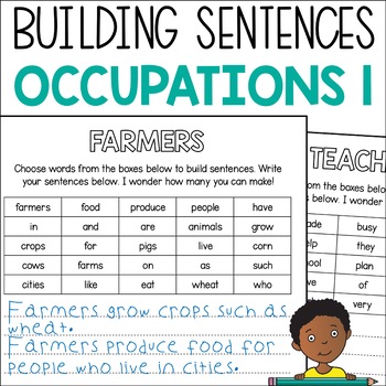 Preview of Sentence Construction about Jobs, Sentence Writing Practice with Word Banks