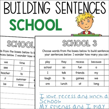 Preview of Sentence Construction about School, Sentence Writing Practice with Word Banks