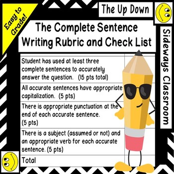 Preview of (Free) Complete Sentence Writing Rubric for Non-Language Arts Teachers