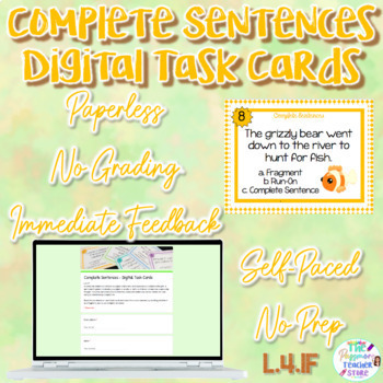 Preview of Complete Sentences DIGITAL Task Cards Google Form Language / Grammar L.4.1F