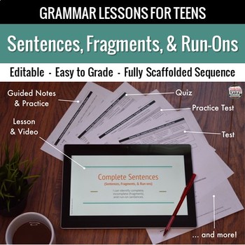 Preview of Complete Sentences, Fragments, Run-ons Unit: Grammar Lesson, Quiz, Test, & More