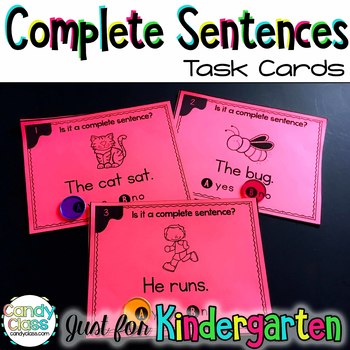 Preview of Complete Sentences Kindergarten Grammar Practice Review Task Cards Scoot Game