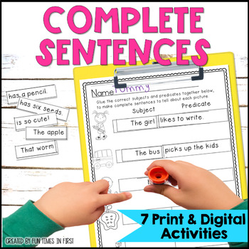Preview of 1st Grade Complete Sentence Writing Print & Digital Activities, Centers & Games