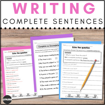 Preview of Complete Sentences Worksheets | Sentence Writing | Editing Practice | CUPS