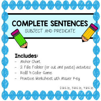 Complete Sentences Subject Predicate Anchor Chart, Activities, and Games