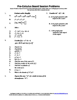 Preview of Complete Set 20 Pre-Calculus Board Sessions,Review WITH solutions,ACT/SAT Prep
