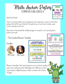 Preview of Complete Set Grade 6 Math Anchor Posters for Common Core