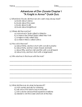 Preview of Complete Set of Adventures of Don Quixote Quick Quizzes