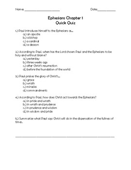 Preview of Complete Set of Quick Quizzes for Paul's Epistle the Ephesians
