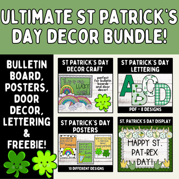 Preview of Complete St Patrick's Day Decor Bundle - easy bulletin boards & door decor ideas