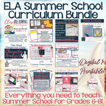 Preview of ELA Summer School Curriculum Bundle - Grades 6-8  Digital for Distance Learning