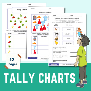 Preview of Complete Tally Charts Worksheet Packet with Poster for Kindergarten