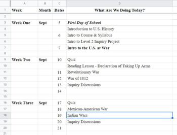 Preview of Complete U.S. History Course Plan for Thematic Unit Study (Editable)