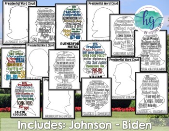 Complete U.S. Presidents Coloring Pages and Word Cloud Activity by