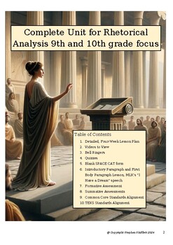 Preview of Complete Unit Lesson Plan for Rhetorical Analysis, 9th and 10th Grade Focus