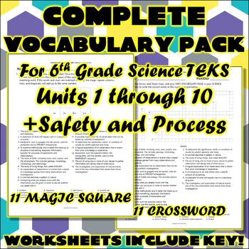 Bundle Complete Vocabulary Pack for Sixth Grade Science TEKS by Travis