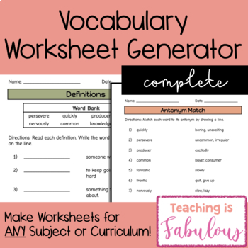 worksheet maker vocabulary