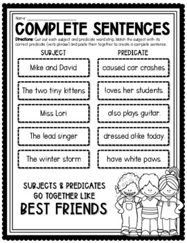 Preview of Complete and Incomplete Sentences - Cut and Paste Word Strip Activity Worksheet