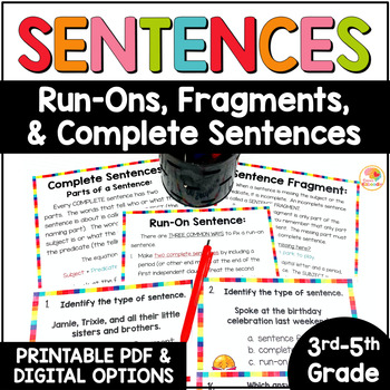 Preview of Complete and Incomplete Sentences: Run-On, Fragment Worksheets Activities