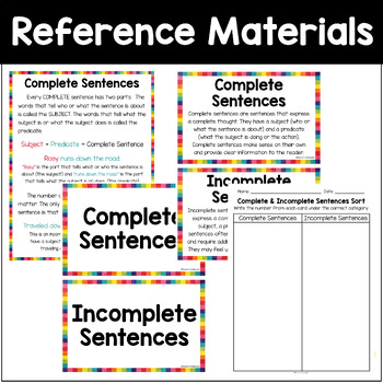 Complete and Incomplete Sentences Sorting Activity with Sentences ...