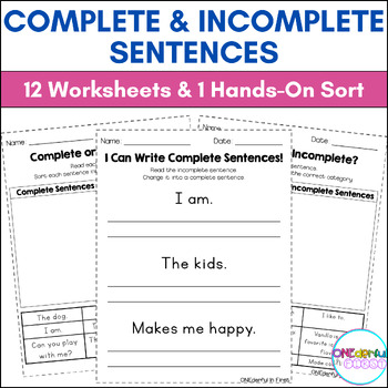 Preview of Complete and Incomplete Sentences - Worksheets & Sort for Writing Sentences