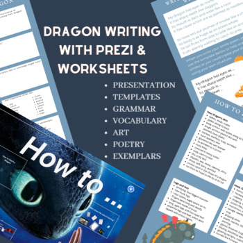 Preview of Complete dragon writing: vocabulary, grammar, art activities & templates bundle