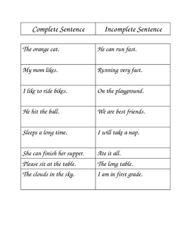 Preview of Complete or Incomplete Sentence Sort