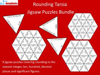 Complete rounding whole numbers and decimals Tarsia jigsaw bundle