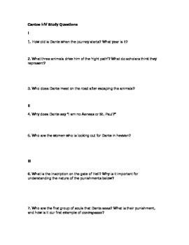 Preview of Complete set of 14 worksheets with answers for Dante's Inferno