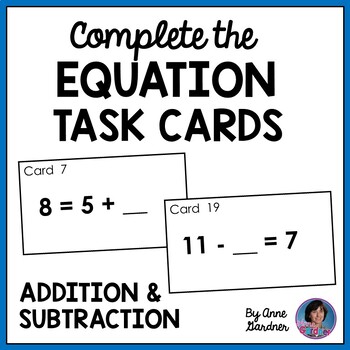 Preview of Addition and Subtraction within 20: Complete the Equation Task Cards {RtI}