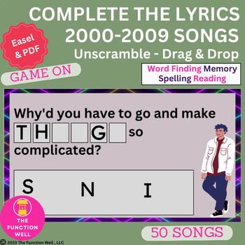 Preview of Complete the Lyrics (2000-2009 Songs) Adult Speech Therapy - Aphasia Music Game