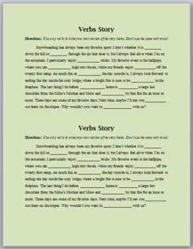 Preview of Complete the Story with Verbs! - Writing Worksheet - Fun fill-in Story!