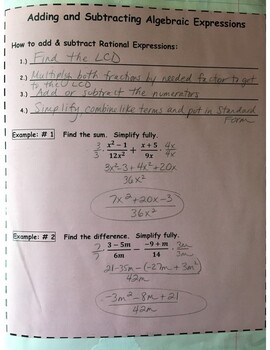 Preview of Completed Notes - Adding and Subtracting Algebraic Expressions