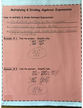Preview of Completed Notes - Multiplying and Dividing Algebraic Expressions