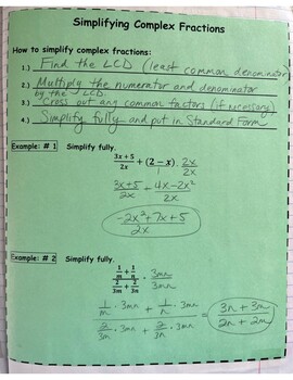 Preview of Completed Notes - Simplifying Complex Fractions