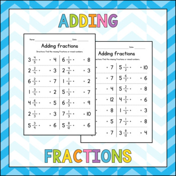 completing whole numbers addition of fractions and mixed numbers worksheets