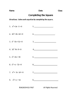 Preview of Completing the Square