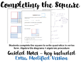 Completing the Square Notes with Key (modified version included!)