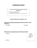 Completing the Square Scaffolded Worksheet