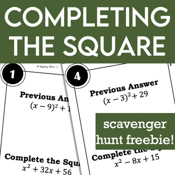 Preview of Solve Quadratic Equations by Completing the Square Scavenger Hunt *FREEBIE*