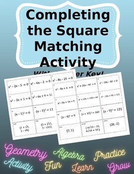 Preview of Completing the Square Steps Sorting Activity