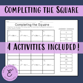 Preview of Completing the Square Worksheet