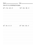 Completing the Square Worksheet Pack