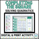 Completing the Square with Real Solutions Practice Activit